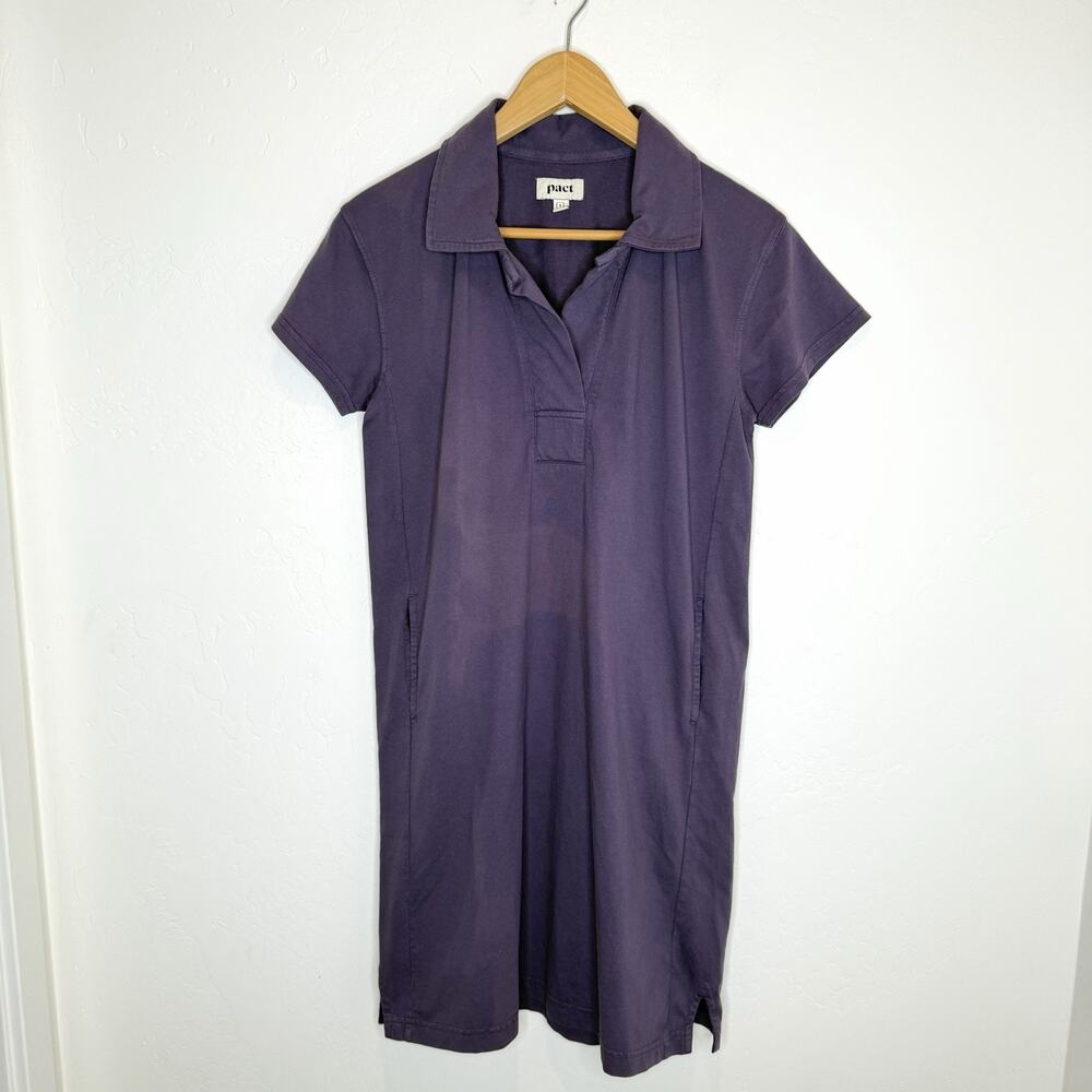 Pact Organic Cotton Collared Polo Shirt Shift Dress Womens Small Purple